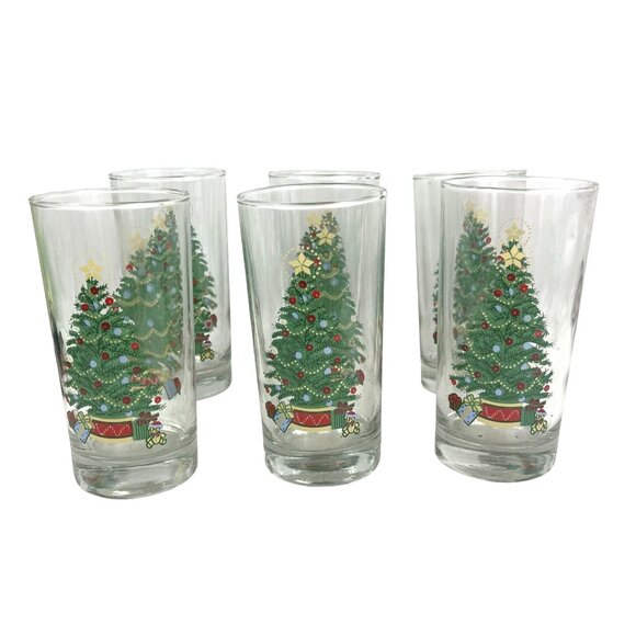 Set Of 6 Christmas HOMCO Tree Highball Glasses - Picture 2 of 6